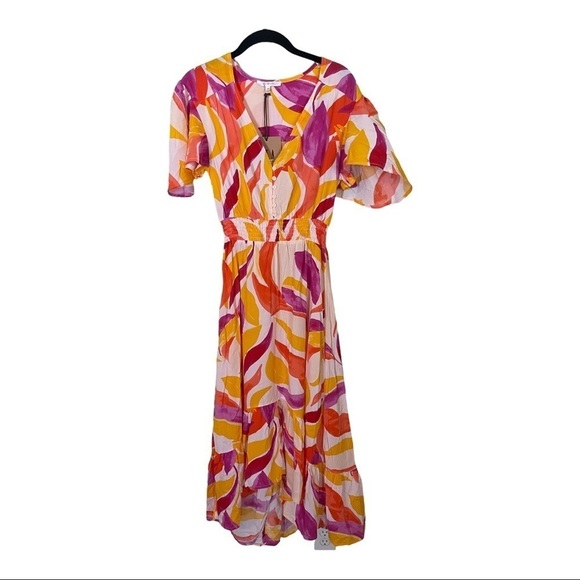 NWT ABEL THE LABEL Anthro Swish Multicolor Flutter Sleeve Maxi Dress XS Blogger - Picture 3 of 7